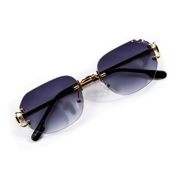 Rimless Purple Gradient Tint Gold Frame Men's Women's Hip Hop Summer Sunglasses - Picture 5 of 5